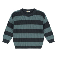 Yuki - Gestreifter Bio-Baumwollstrickpullover | Grau-Blau