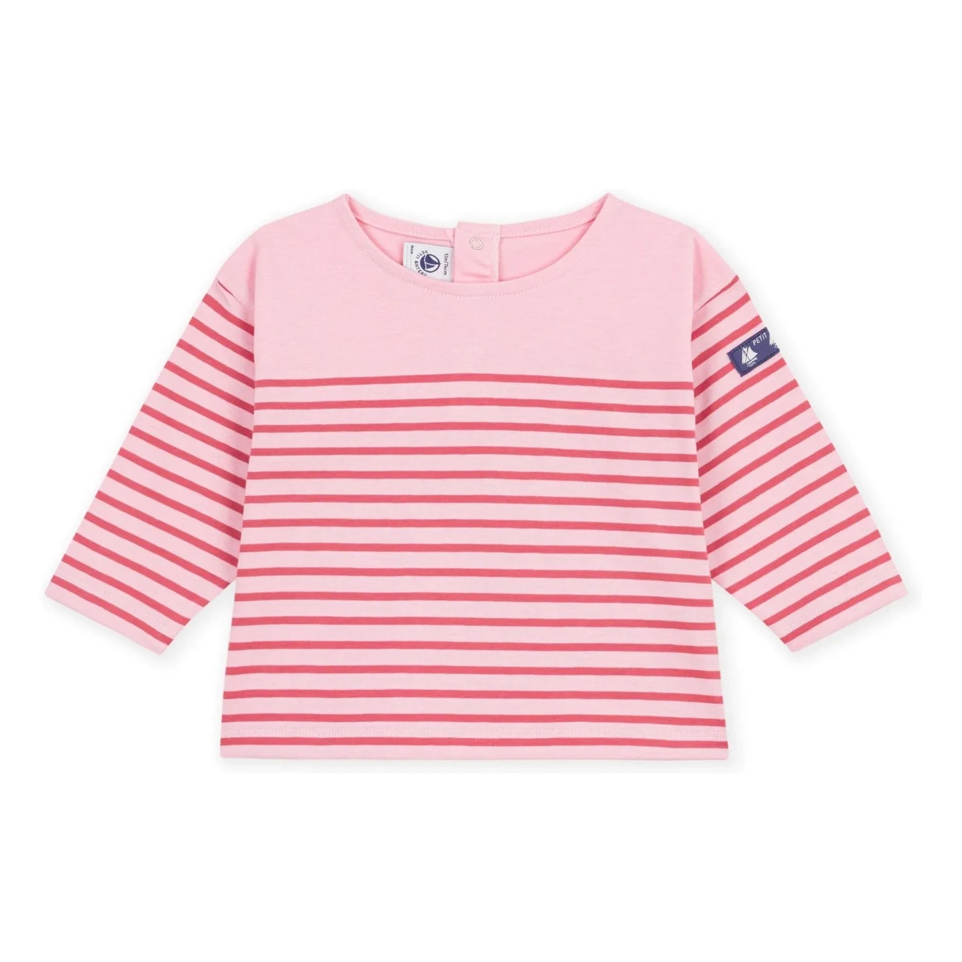 Petit Bateau - Düz Marinière Tişört Organik Pamuk Bebek | Pembe