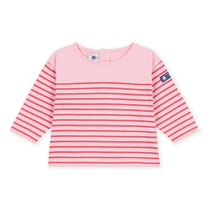Petit Bateau - Düz Marinière Tişört Organik Pamuk Bebek | Pembe