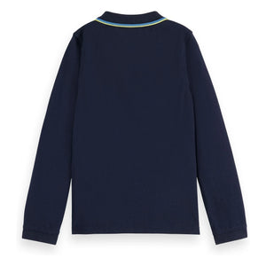 Scotch & Soda - Langärmeliges Piqué-Poloshirt | Marineblau