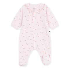 Petit Bateau - Çiçekli Kadife Pamuklu Organik Pijama | Açık Pembe