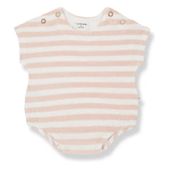 1+ in the family - Romulo gestreifter Handtuch-Overall | Beige-Rosa