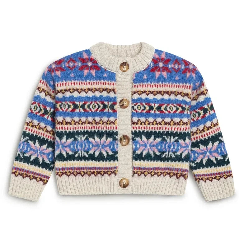 The New Society – Caia Jacquard-Babystrickjacke aus recycelten Fasern | Blau