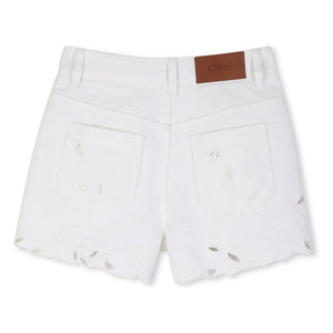 Chloé – Bestickte Shorts aus Bio-Baumwolle | Weiß