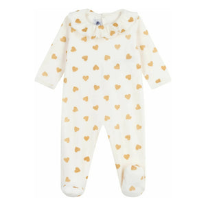 Petit Bateau - Dors Bien Payetli Kalp Yaka Pijama Organik Pamuk | Ekru