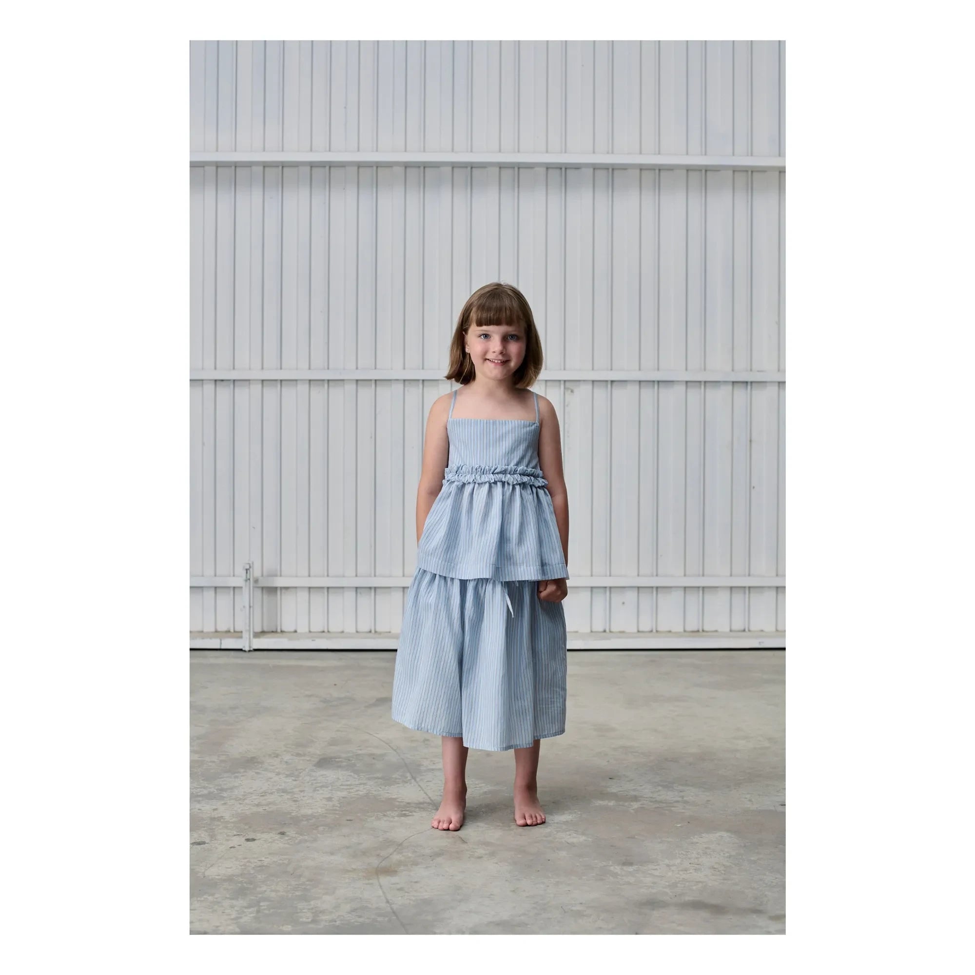 Tangerine - Gestreifter Midi-Rock | Hellblau