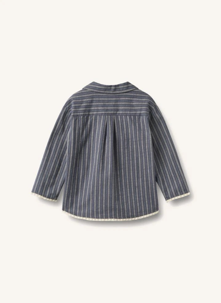 Wheat - Gestreifter Bio-Baumwoll-Pyjama | Grau-blau
