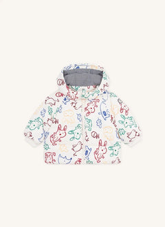 Petit Bateau - Ecru Daunenjacke mit Baby-Tier-Motiv