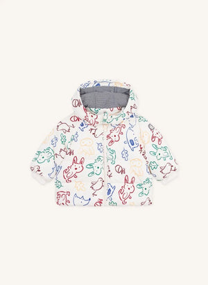 Petit Bateau - Ecru Daunenjacke mit Baby-Tier-Motiv