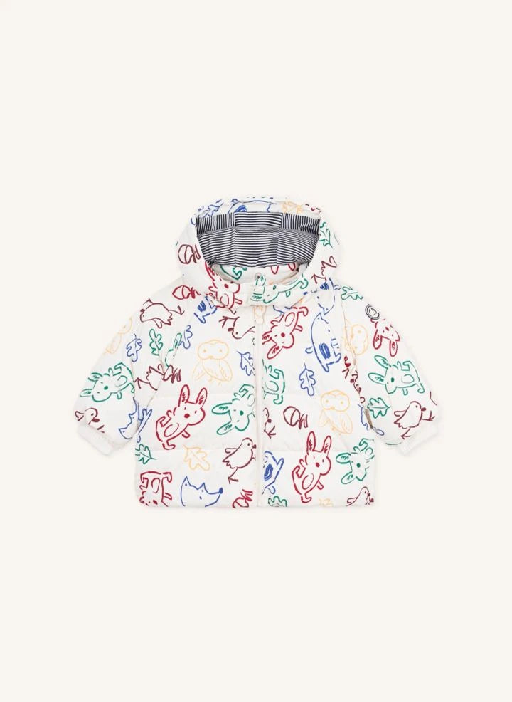 Petit Bateau - Ecru Daunenjacke mit Baby-Tier-Motiv