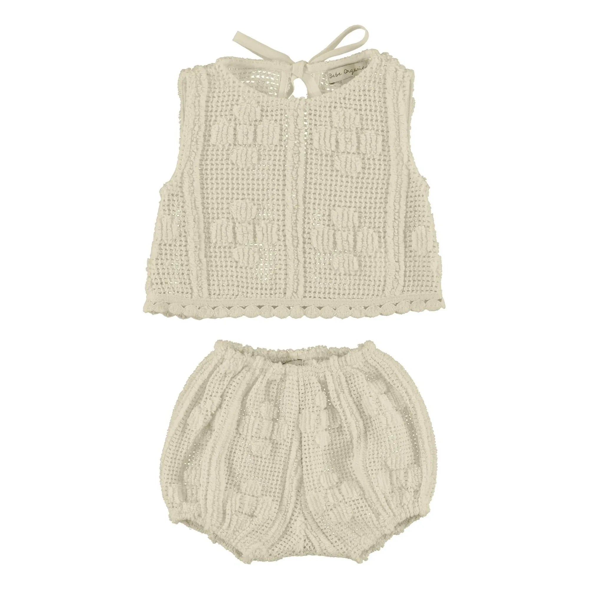 Bebe Organic - Inez Häkel-Oberteil und Shorts-Set | Ecru