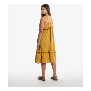 Matona – Midikleid mit Rüschen aus Bio-Baumwolle | Senf