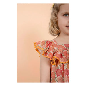 Loir - Paz Blumenkleid aus Bio-Baumwolle | Koralle