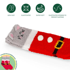 Legami - Kinder Weihnachts-Slipper Socken Kitty Santa - Perfekte Passform!