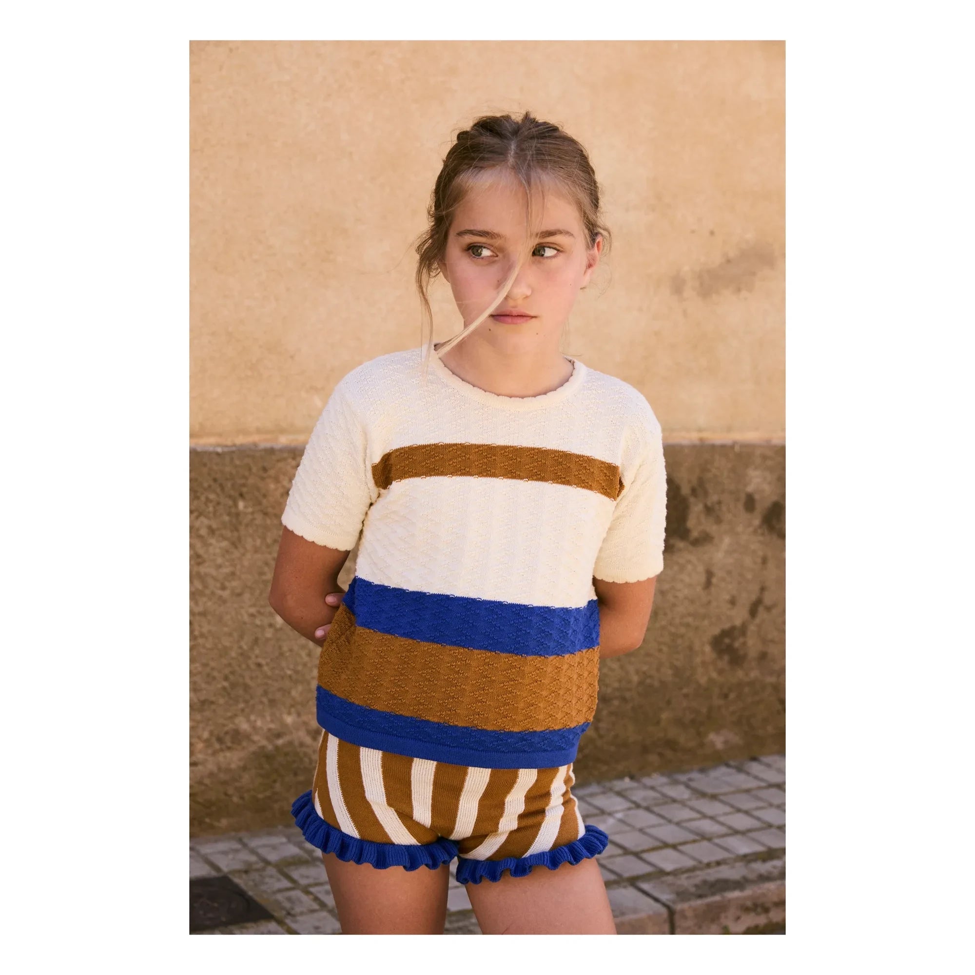birinit - Gestreifte Jacquard-Rüschenshorts | Karamell