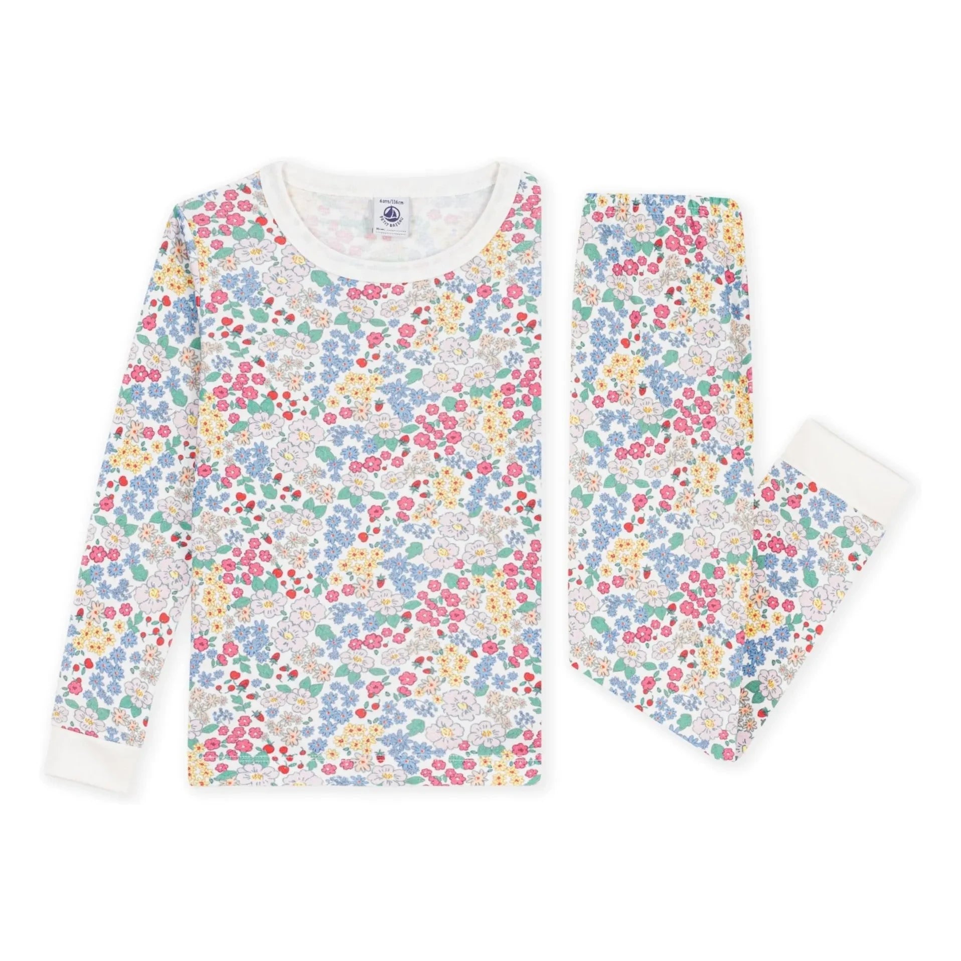 Petit Bateau - Organik pamuklu çiçek desenli dar pijama | Beyaz