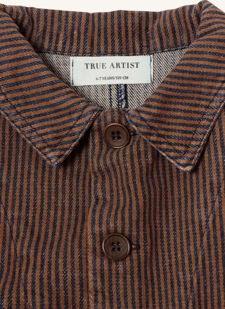 True Artist - N°5 Çizgili Denim Organik Pamuk Ceket | Koyu Mavi