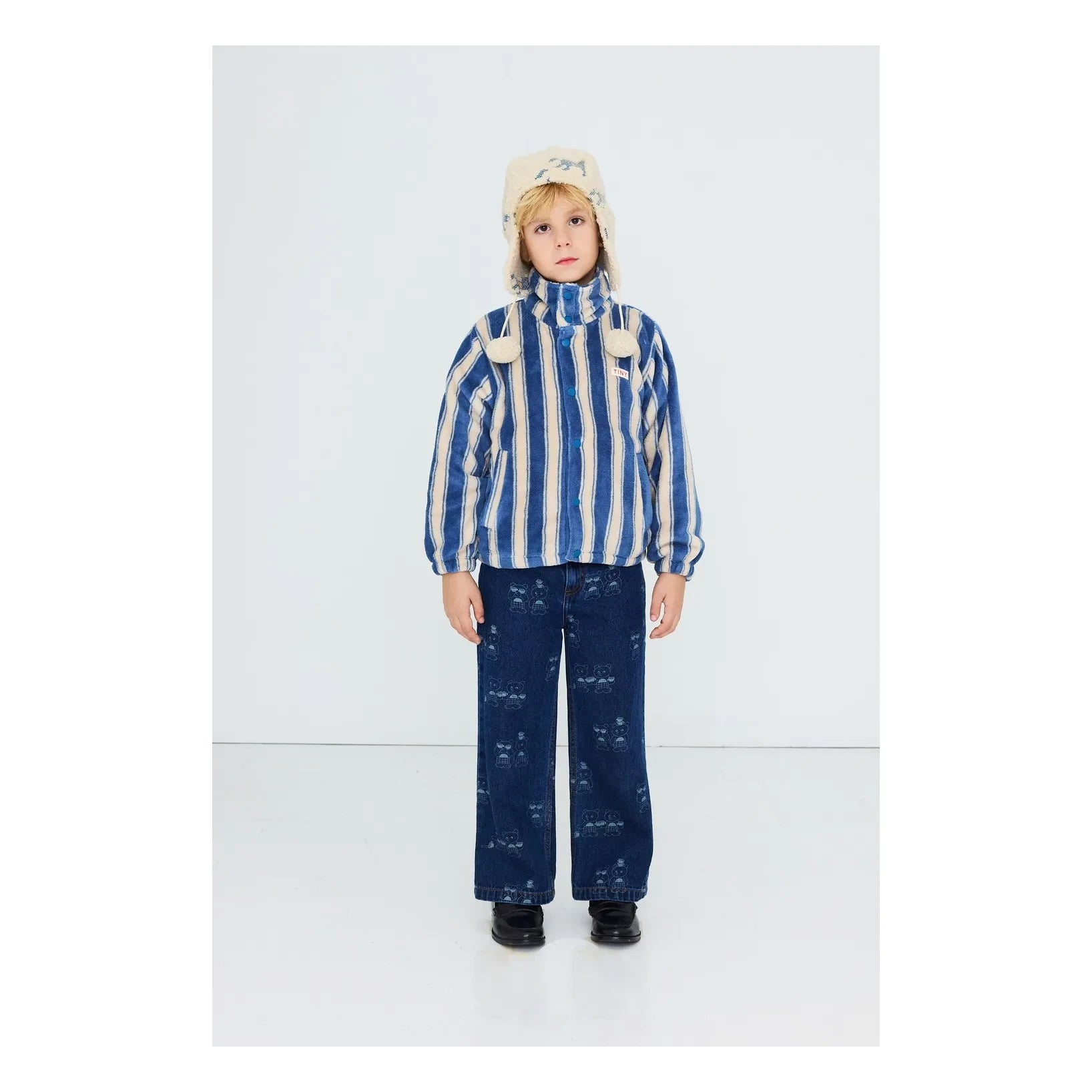 Tinycottons – Gestreifte Fleecejacke | Petrolblau