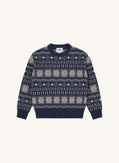 Hundred Pieces - Mika Jacquard Merinowolle Pullover | Grau Blau