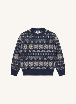 Hundred Pieces - Mika Jacquard Merinowolle Pullover | Grau Blau