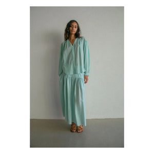 THEAVANT – Vintage V-Ausschnitt Baumwollbluse | Aquagrün