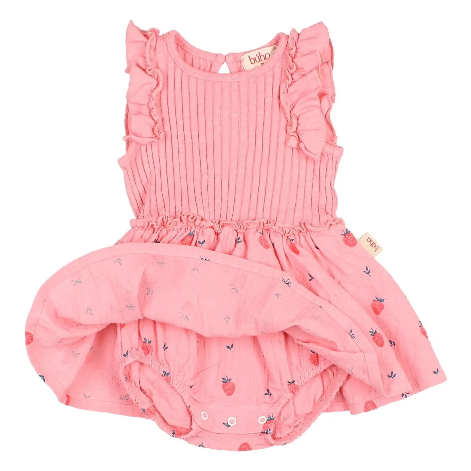 Búho - Body-Kleid mit Kordelzug Erdbeere Bio-Baumwolle | Zartrosa
