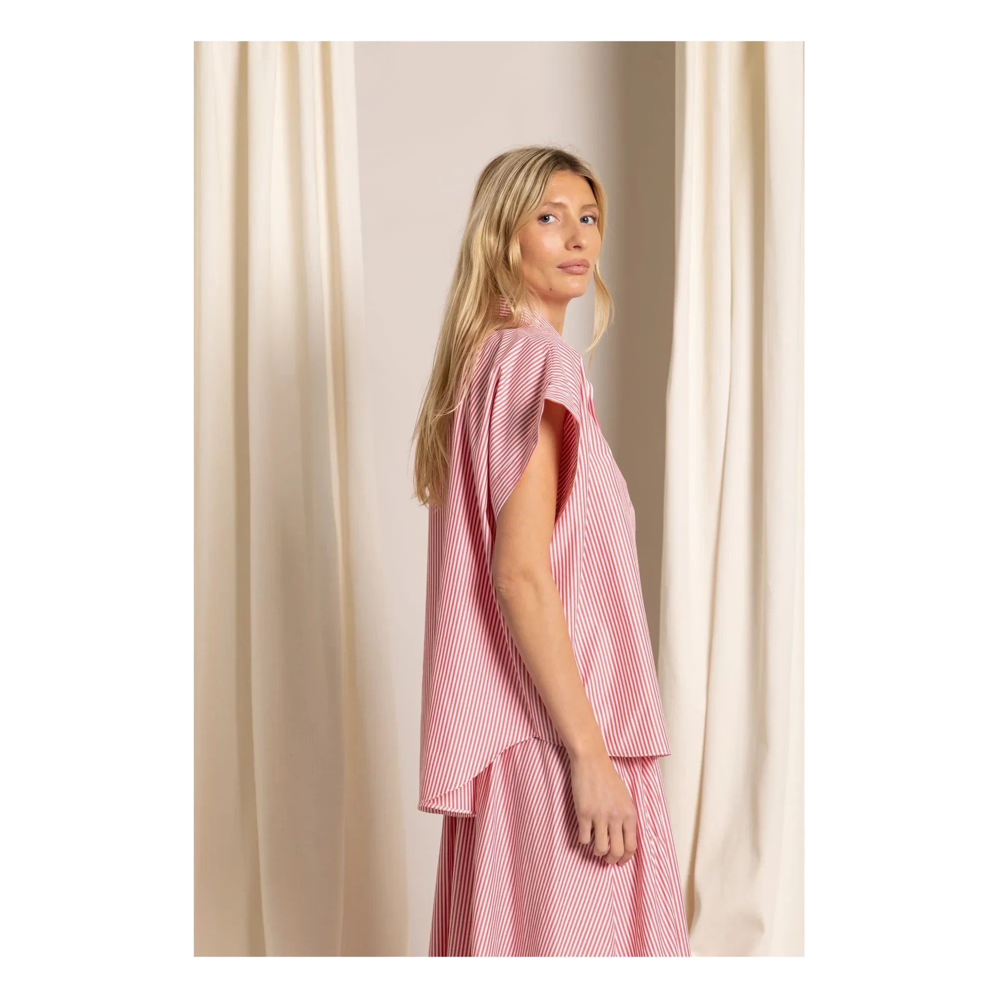 Smallable Woman - Gestreifte Bella Crop Bluse | Kirschrot
