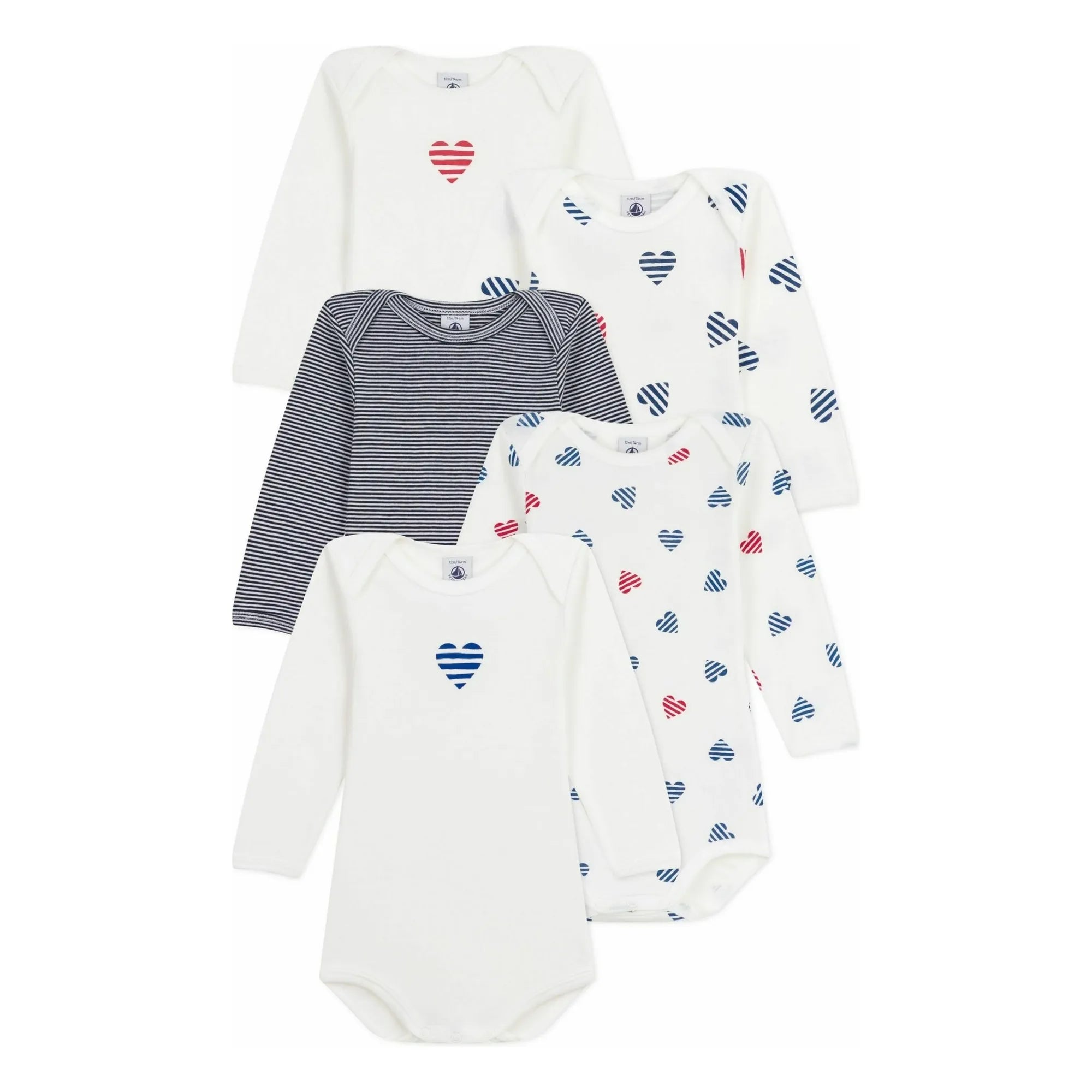 Petit Bateau – Schlafanzug aus Bio-Baumwolle mit 5 Herzen | Weiß
