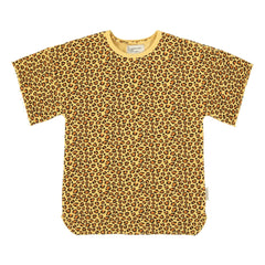 Piupiuchick - Leoparden T-Shirt Kleid Bio-Baumwolle Fleece | Senf