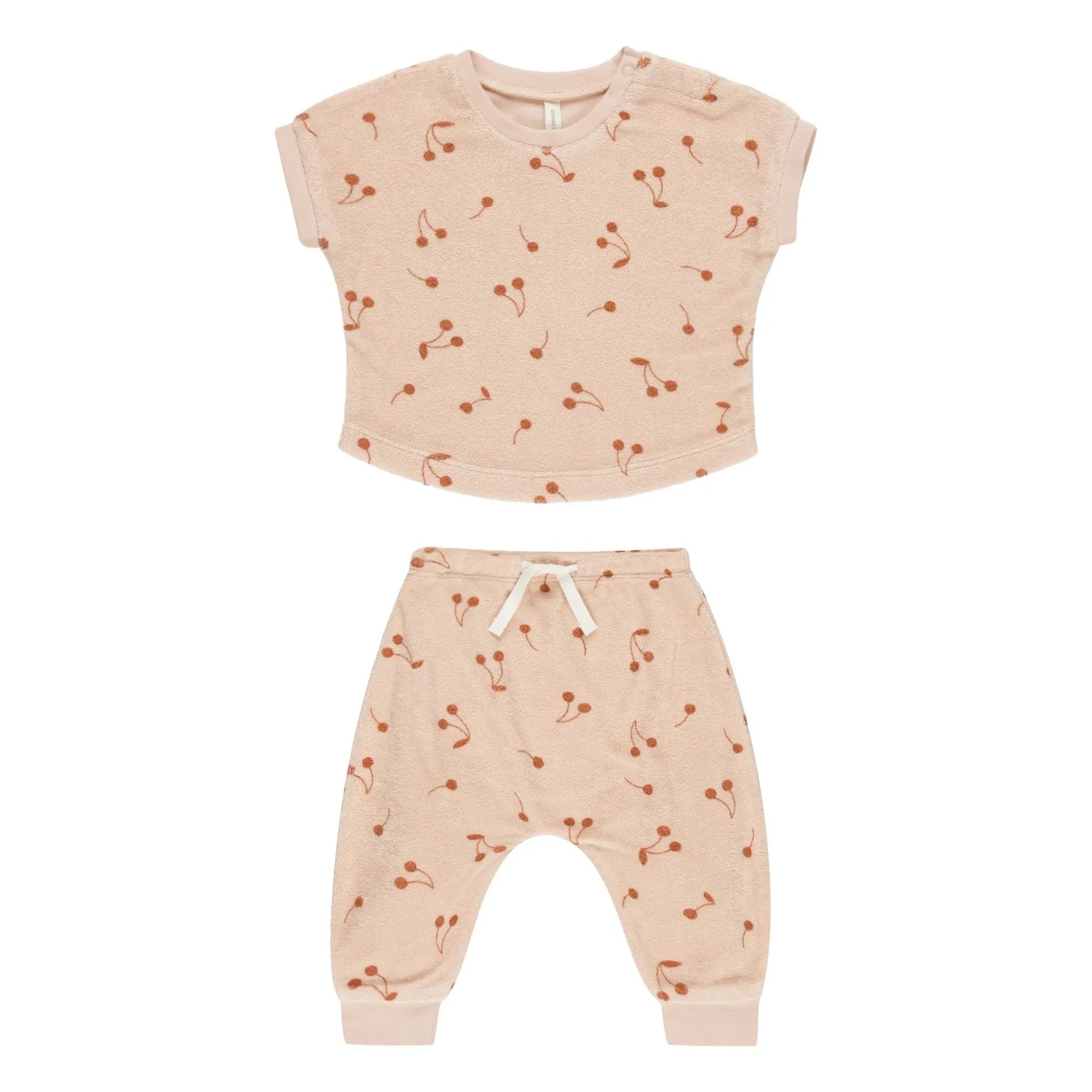 Quincy Mae - Frottee-T-Shirt und -Hose-Set | Blassrosa