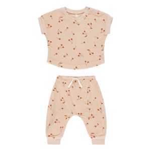 Quincy Mae - Frottee-T-Shirt und -Hose-Set | Blassrosa