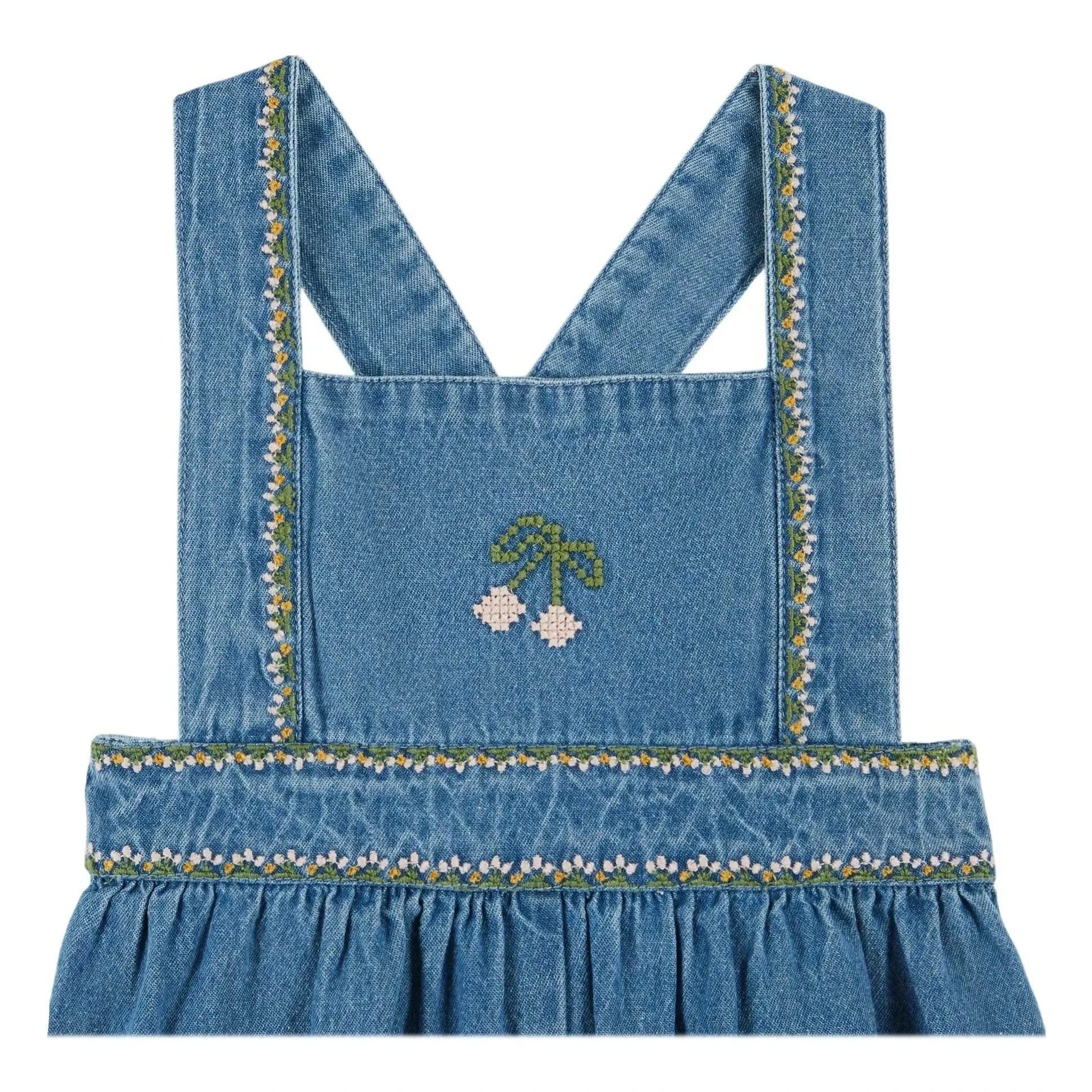 Emile et Ida - Kurzer Denim-Overall mit Kirschstickerei | Blau