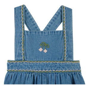 Emile et Ida - Kurzer Denim-Overall mit Kirschstickerei | Blau
