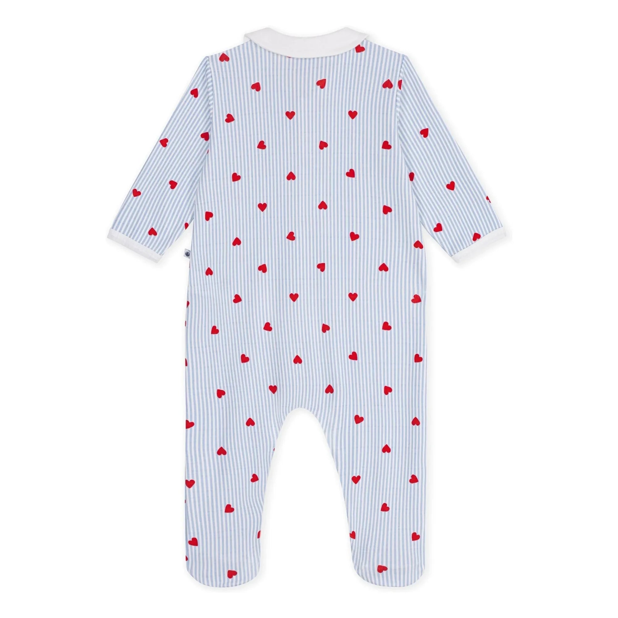Petit Bateau - Çizgili Pijama Kalp Organik Pamuk | Mavi