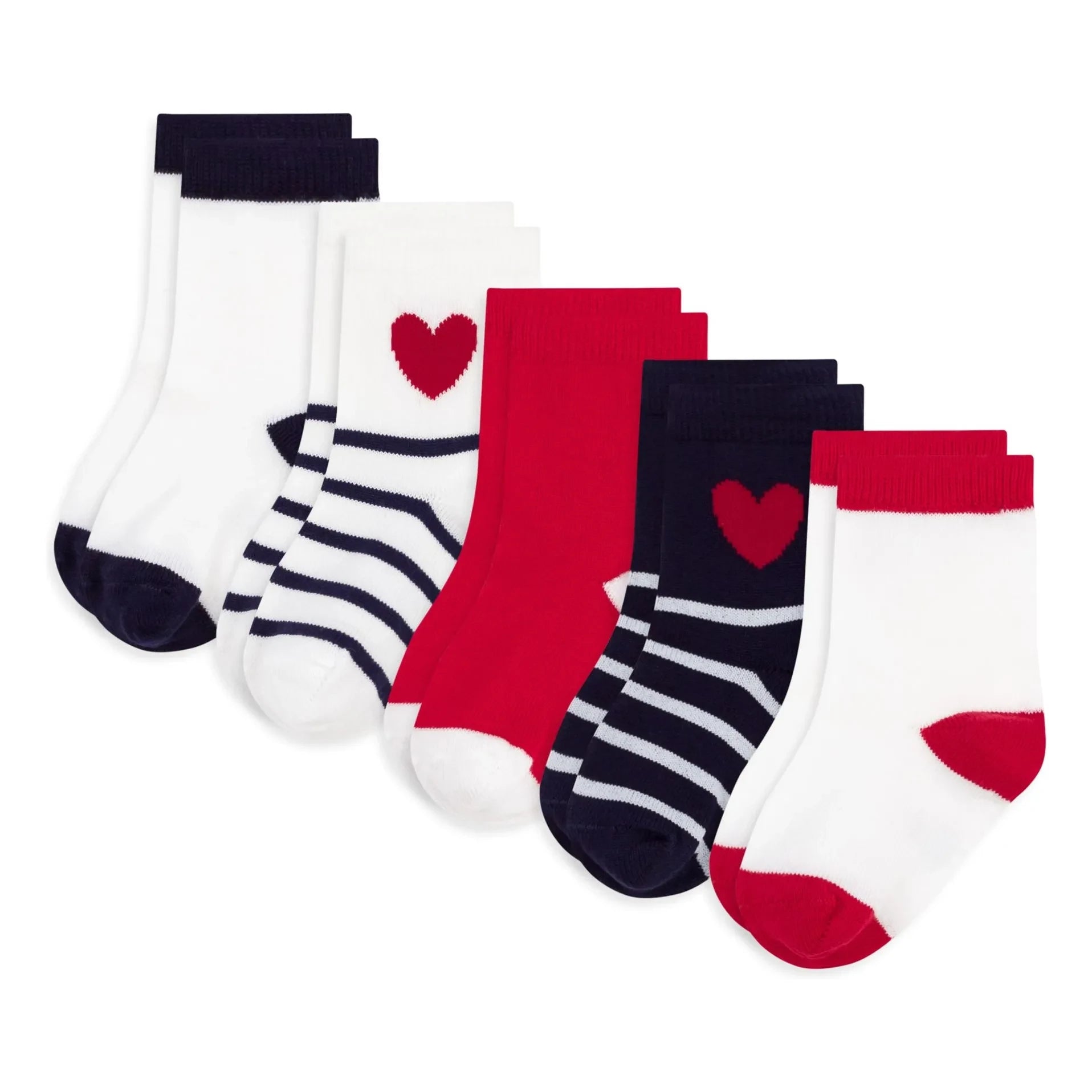 Petit Bateau - 5er Pack Gestreifte Herz-Socken | Marineblau