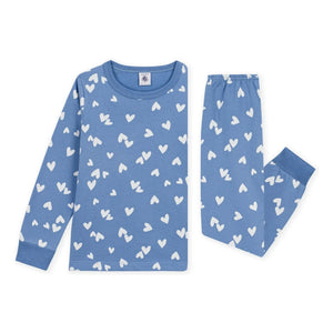 Petit Bateau - Organik pamuklu polar kalpli pijama | Mavi