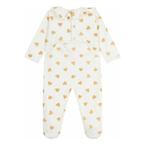 Petit Bateau - Dors Bien Payetli Kalp Yaka Pijama Organik Pamuk | Ekru