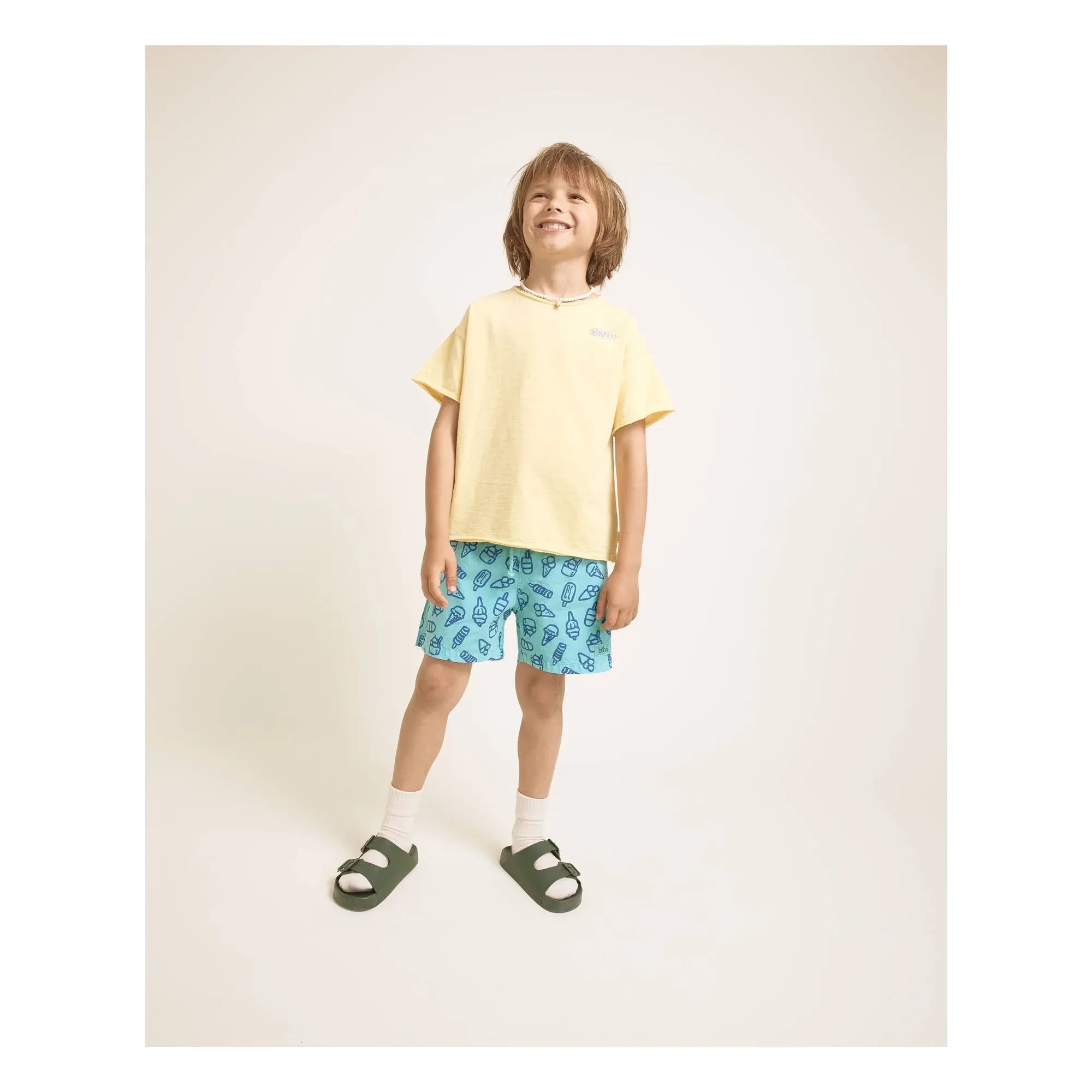 Búho - Türkis Gefrorene Bio-Baumwoll-Badeshorts