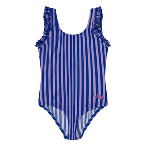 Jera Mini - Gestreifter Rüschen-Badeanzug | Marineblau