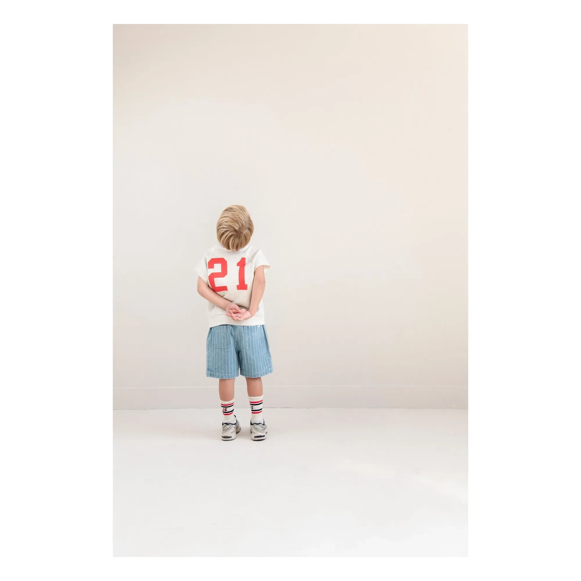 Jenest - Knox Gestreifte Bio-Baumwoll-Jeansshorts | Blau