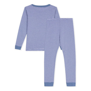 Petit Bateau - Milleraies Organik Pamuklu Dar Kesim Çizgili Pijama | Mavi