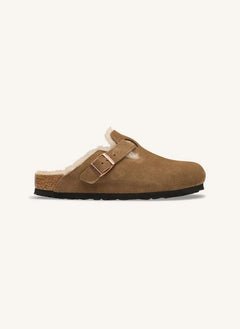 BIRKENSTOCK - Boston Shearling Wildleder Pantoffeln | Taupe braun