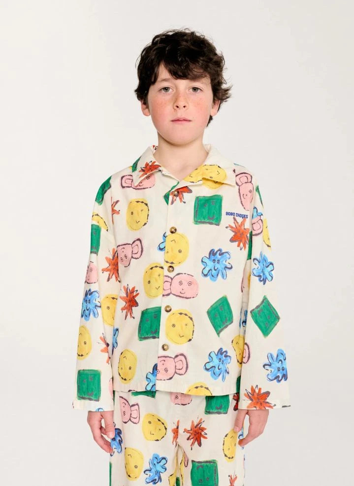 Bobo Choses - Besticktes Hemd- und Hosen-Set aus Bio-Baumwolle | Ecru
