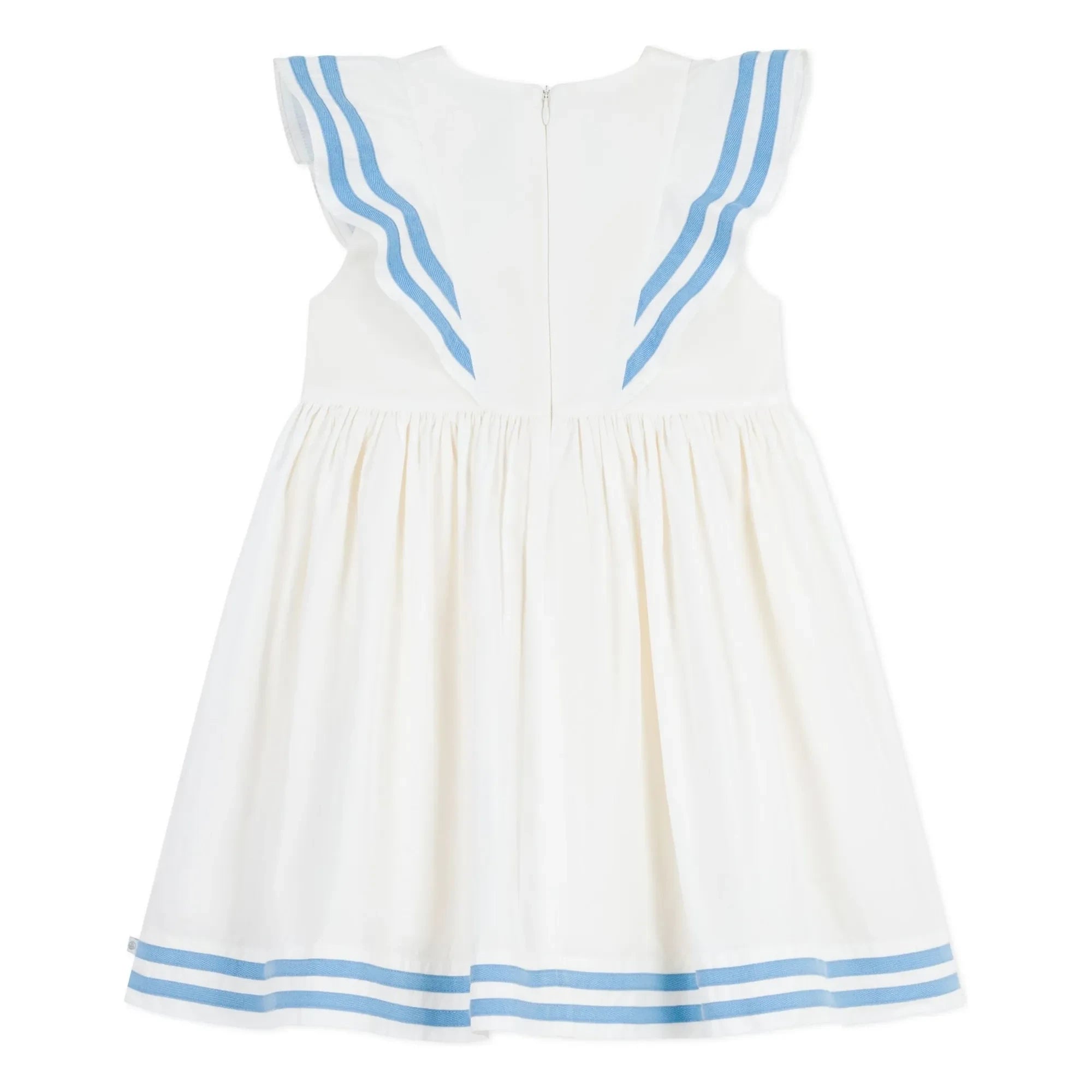 Petit Bateau - Bio-Baumwoll-Popeline-Kleid mit Rüschen | Weiß