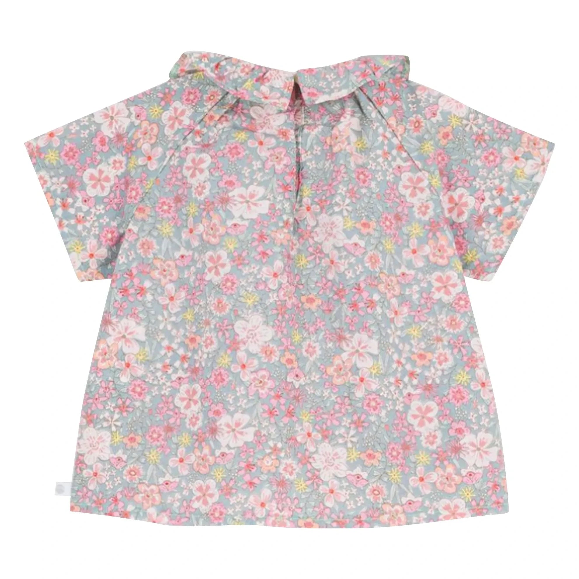 Petit Bateau - Bluse mit Blumenmuster und Rüschenkragen aus Baumwolle | Türkis