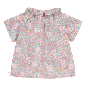 Petit Bateau - Bluse mit Blumenmuster und Rüschenkragen aus Baumwolle | Türkis