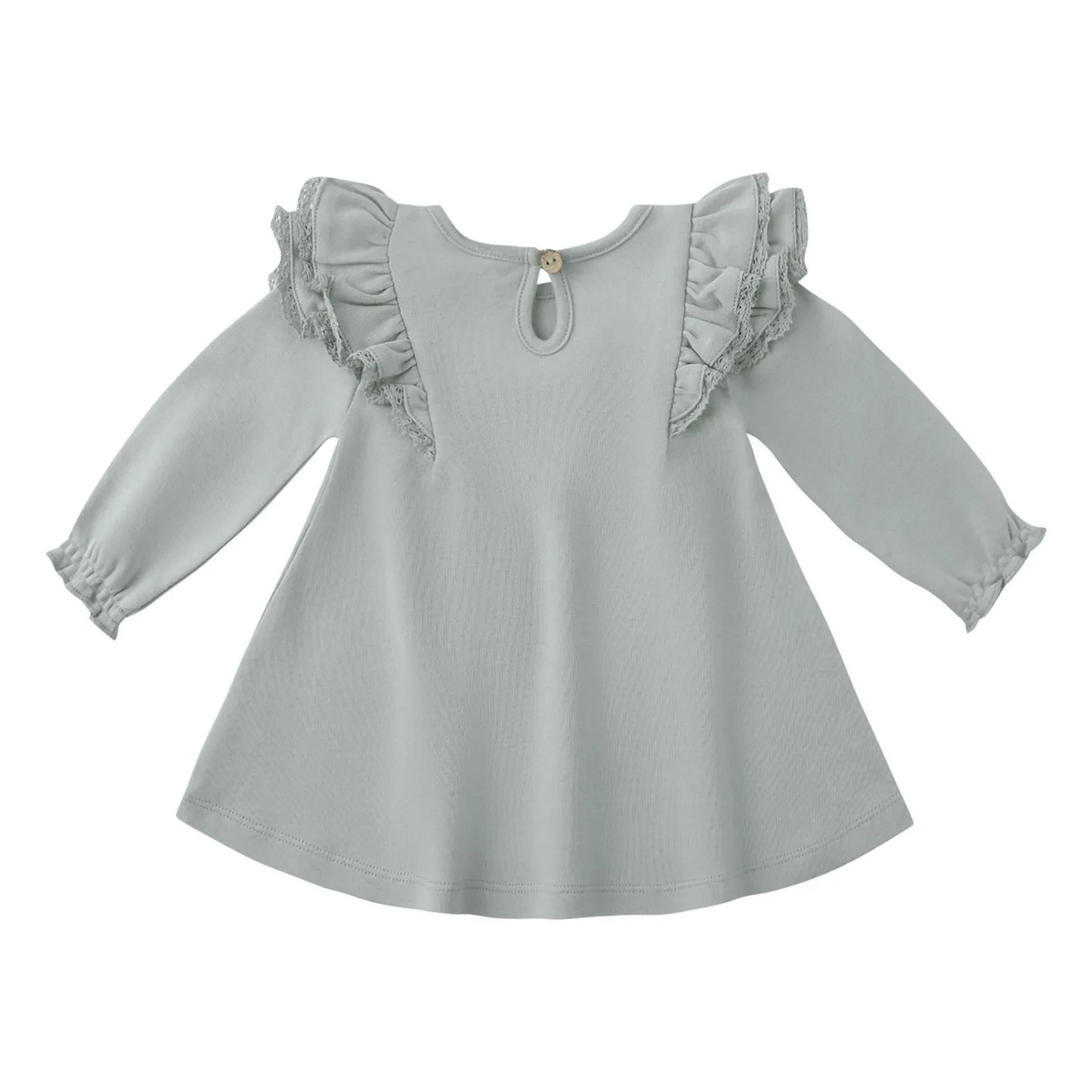 Quincy Mae - Rüschenkleid aus Bio-Baumwolle | Grau-blau