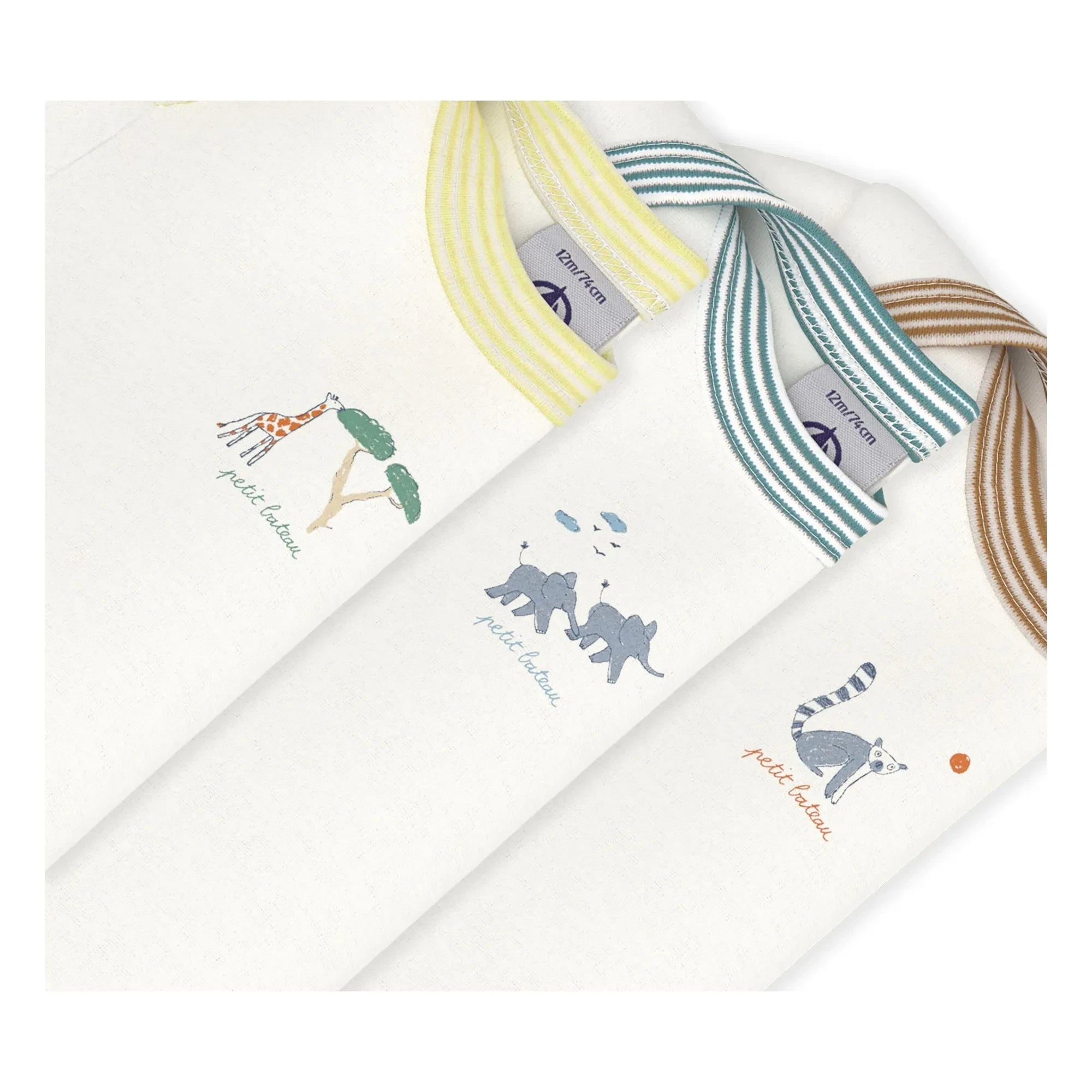 Petit Bateau – Strampler „Tiere“ aus Bio-Baumwolle, 3er-Pack | Weiß