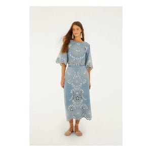 Farm Rio - Richelieux Bluse | Jeansblau