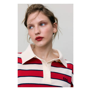the new society - Acacia Gestreiftes Baumwoll-Polo | Rot